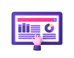 3d purple illustration icon of using tablet phone for business job with hand gesture for UI UX social media ads design png