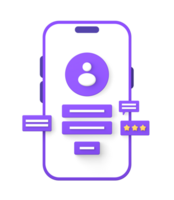 3d purple illustration icon of using smartphone for login or sign in to social media app account profile front png