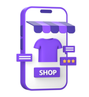 3d purple illustration icon of shopping review in online marketplace using smartphone right side png