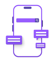 3d purple illustration icon of smartphone for online chatting and message  for UI UX social media ads design png