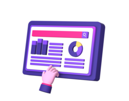 3d púrpura ilustración icono de utilizando tableta teléfono para negocio trabajo con mano gesto lado para ui ux social medios de comunicación anuncios diseño png