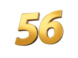 Gold number 56 Fifty six shiny 3d number made of gold 3d illustration png