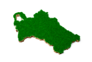 Turcomenistão mapa solo geologia terra seção transversal com grama verde e textura do solo de rocha ilustração 3d png