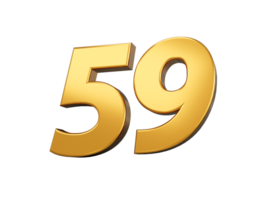 Gold number 59 Fifty nine  shiny 3d number made of gold 3d illustration png