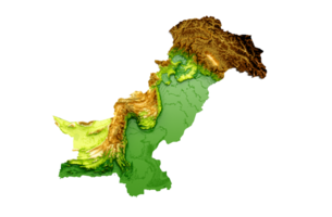 Pakistan Map Shaded relief Color Height map 3d illustration png