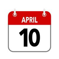 10 April, calendar date icon on white background. vector