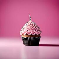 Isolated Cupcake on Pink Background Studio Shot AI Generative photo
