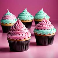 Isolated Cupcake on Pink Background Studio Shot AI Generative photo