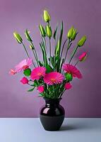 A Pink Background With Glass Flower Vase AI Generated photo