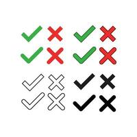 Yes or no tick choose sign. Approve and reject answer for confirm concept. Correct and cross vote choose check. Checkmark cross icon set. Vector illustration. Design on white background. EPS 10