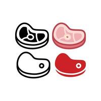 Fresh meat in butchery. Butcher shop. Organic meats. Steak beef slice for barbecue grill food. Meat icon in red color. Vector illustration. Design on white background. EPS 10