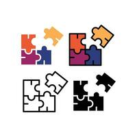 Four puzzles assemble for business concept. Piece of idea collaboration business in puzzle. Simple solution in jigsaw line. Puzzle icon. Vector illustration. Design on white background. EPS 10