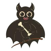 Cute bat for Halloween. Vector character illustration in flat retro cartoon style. A funny bat sits on a branch.