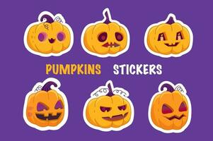 Cartoon Pumpkins,set stickers , Halloween, vector hand-drawing