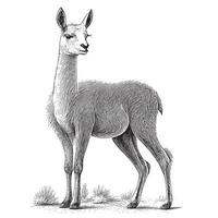 Llama standing sketch hand drawn in doodle style Vector illustration Wild animals