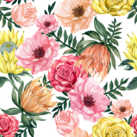ramo de flores flor floral anémona, rosa, Rey protea botánico plantas florecer sin costura antecedentes png