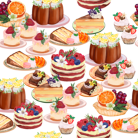 Cupcake torta pane forno dolce su il tema di amore San Valentino giorno con burro crema e frutta cioccolato spruzzatori senza soluzione di continuità ripetere modello png