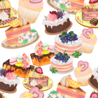 Cupcake Cake  Bread Bakery Dessert on the theme of love valentine's day  with Butter Cream and Fruit Chocolate Sprinkles seamless repeat pattern png