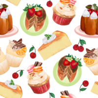 Cupcake Kuchen Brot Bäckerei Dessert auf das Thema von Liebe Valentinstag Tag mit Butter Sahne und Obst Schokolade Sträusel nahtlos wiederholen Muster png