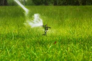 The sprinklers in the park are working. photo