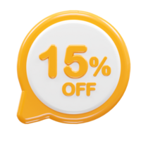 15 percent off text effect 3d rendering illustration png