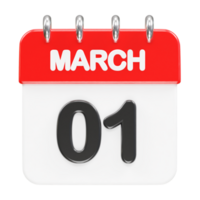 March month calendar icon 3d rendering illustration png