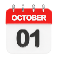 Outubro mês calendário ícone 3d Renderização ilustração png