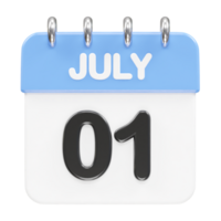 Julho mês calendário ícone 3d Renderização ilustração png