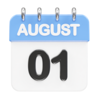 August month calendar icon 3d rendering illustration png