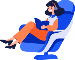 Hand Drawn Tourist with chair on airplane in flat style png