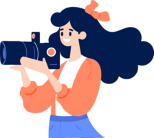 Hand Drawn Female character taking pictures with camera in flat style png