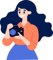 Hand Drawn Female character taking pictures with camera in flat style png