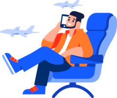 mano disegnato turista con sedia su aereo nel piatto stile png