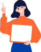 Hand Drawn Female character holding a white board in flat style png