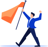 Hand Drawn Businessman holding a victory flag in flat style png