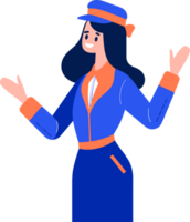 Hand Drawn Flight attendant with suitcase in flat style png