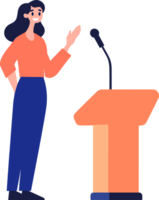 Hand Drawn Business woman speaking on the podium in flat style png