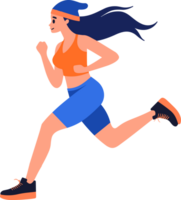 Hand Drawn fitness girl running exercise in flat style png