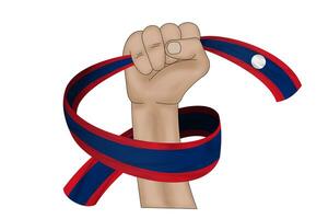 3D Flag on ribbon in hand photo