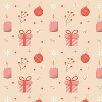 christmas seamless pattern with gifts and candles vector