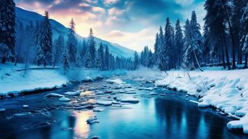 Aurora borealis over snow-covered landscape photo