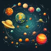 Planets in our solar system with vibrant colors photo