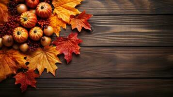 Autumn leaves arranged around Happy Thanksgiving sign photo