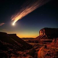 cometa rayado mediante el noche cielo foto