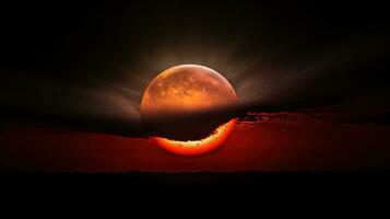 Lunar eclipse with red-tinted moon photo