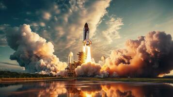 Space shuttle launching into the sky photo