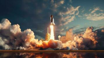 Space shuttle launching into the sky photo