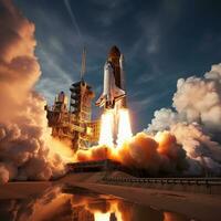 Space shuttle launching into the sky photo