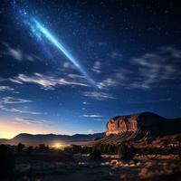 cometa rayado mediante el noche cielo foto