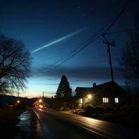 cometa rayado mediante el noche cielo foto